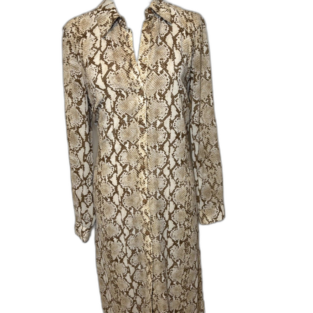 Michael Kors Snakeskin Print Shirt Dress Long Sleeve Button Front Womens S
